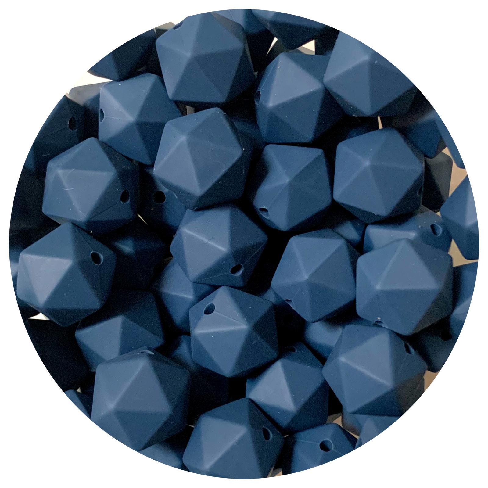 Denim Blue - 14mm Mini Icosahedron - 2 beads