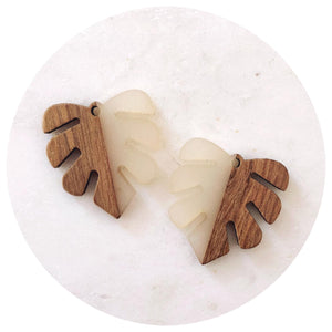 30mm Monstera Leaf Pendant - Acrylic & Wood - Clear - Each