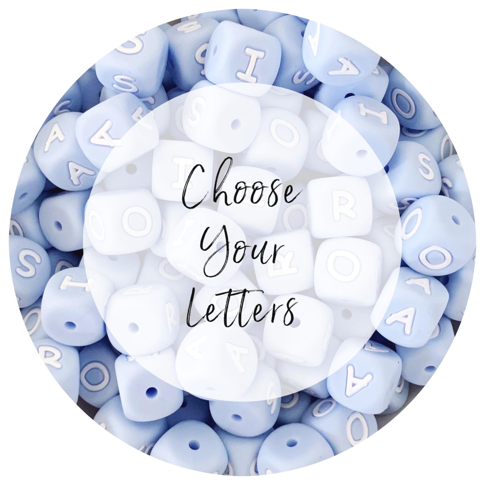 12mm Pastel Blue Silicone Letter Beads - Choose Your Letters - Each