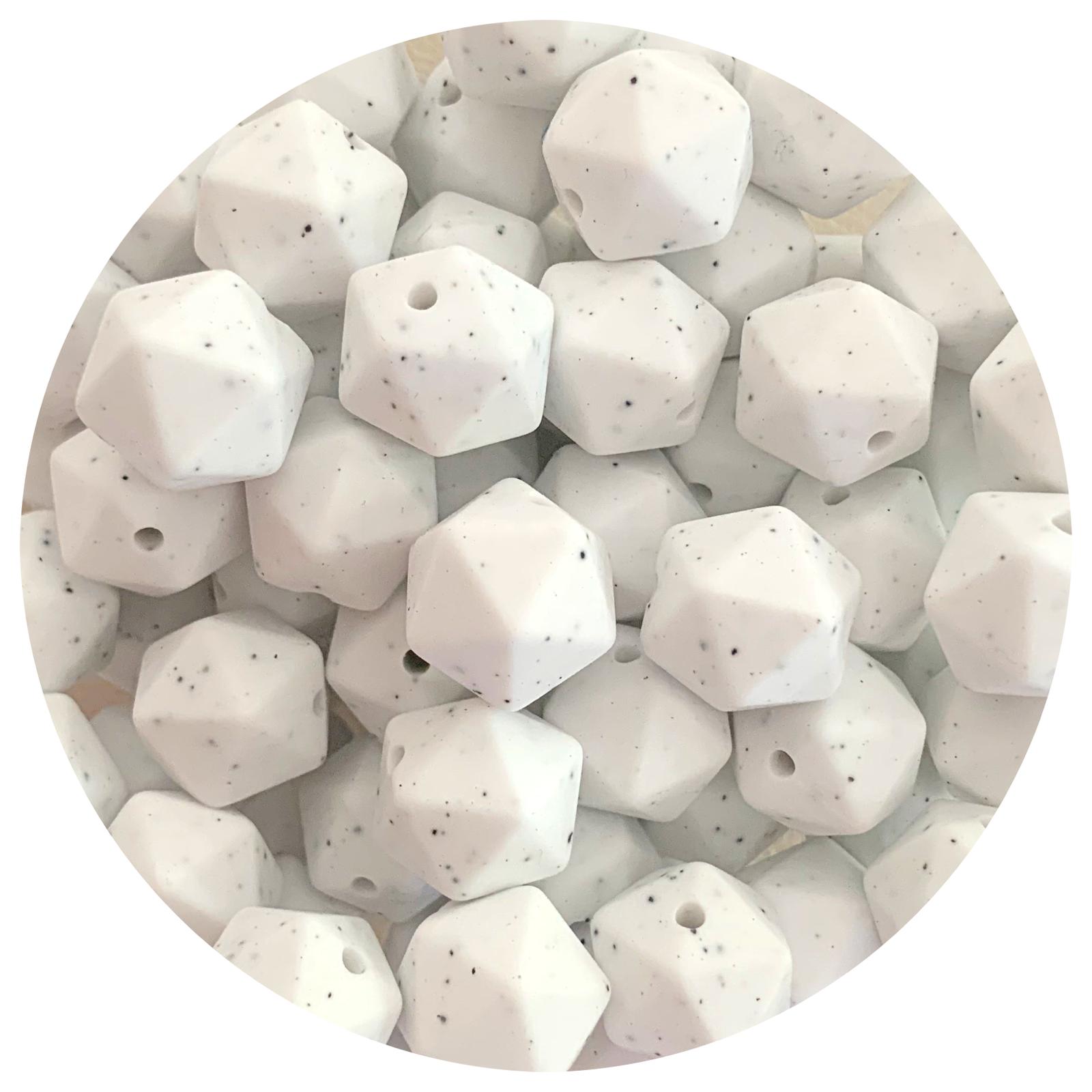 White Speckled - 14mm Mini Icosahedron - 2 beads