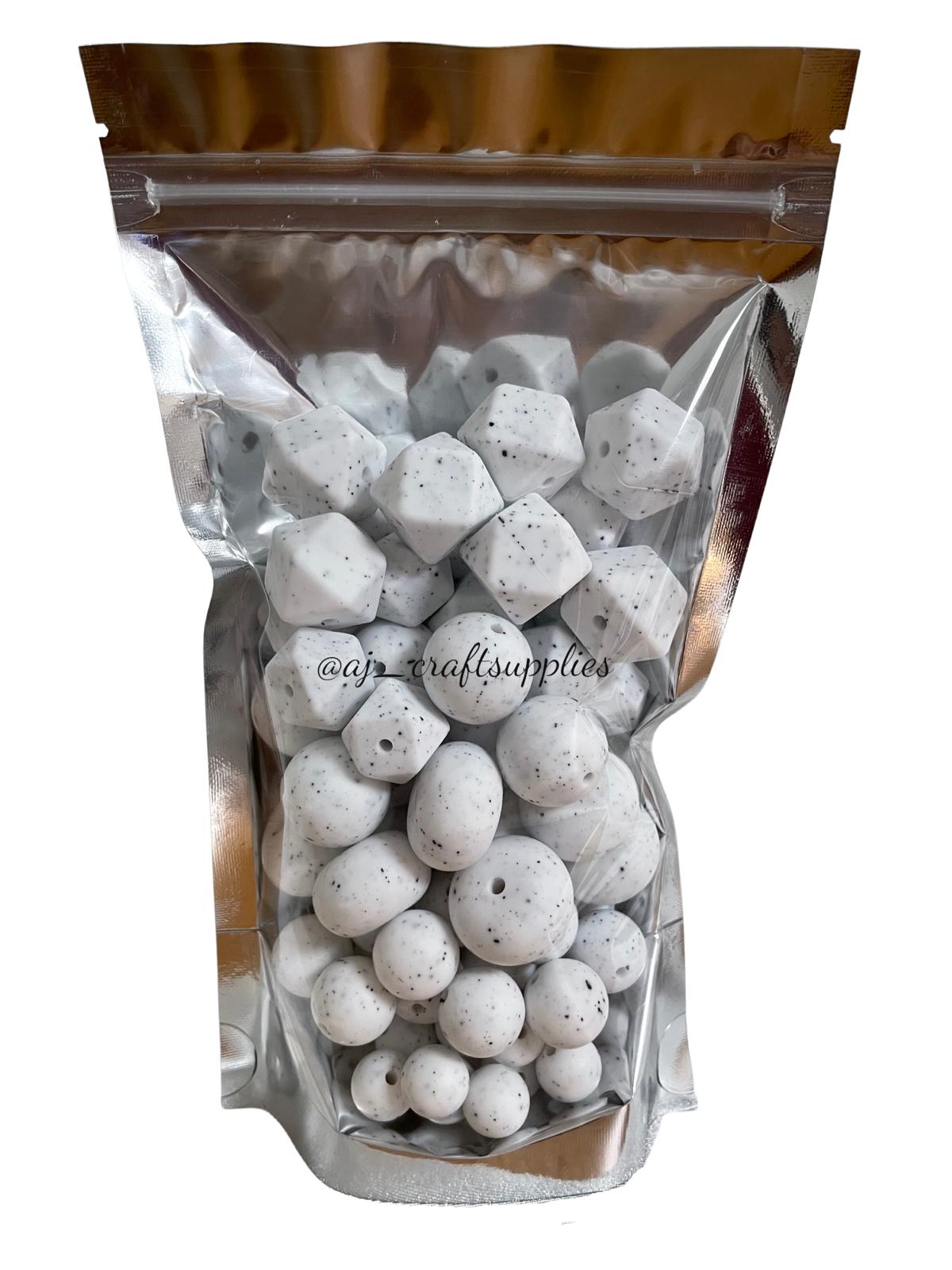 White Speckled - Single Colour Variety Pack - 80 Silicone Beads