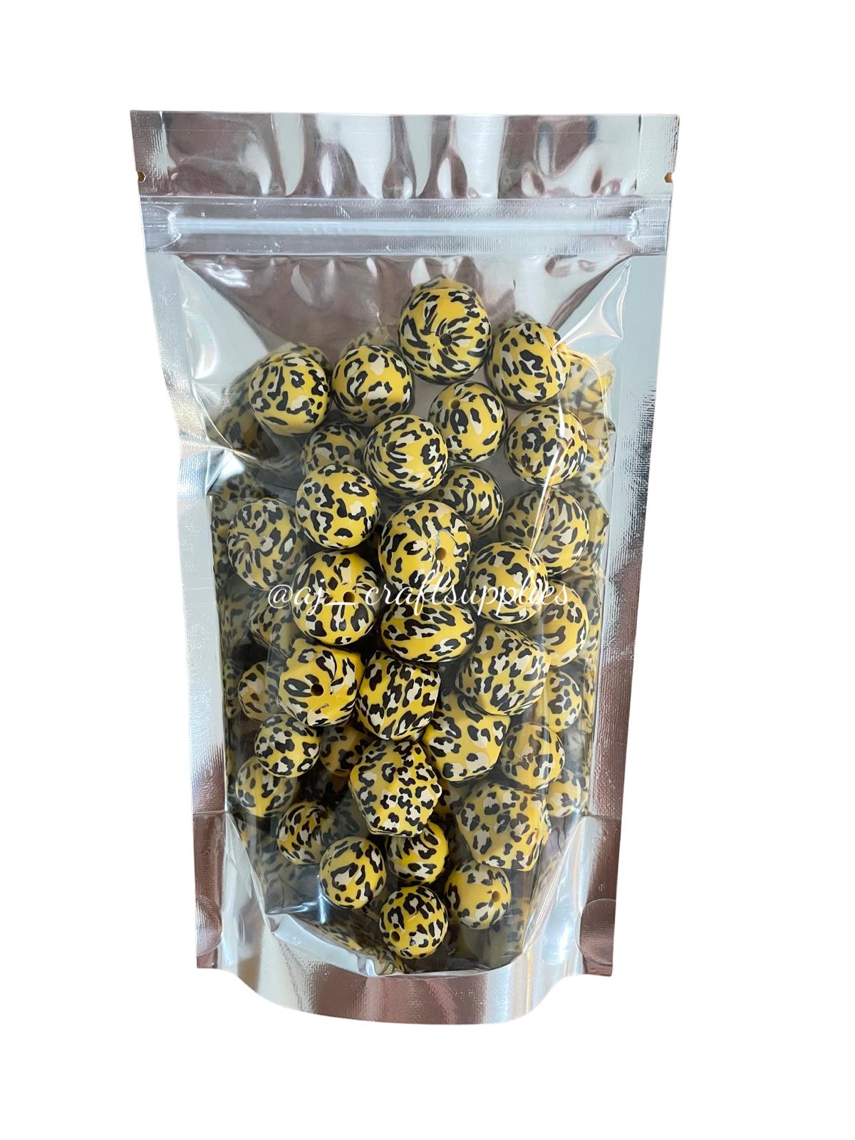 Mustard Leopard - Single Colour Printed Variety Pack - 70 Silicone Beads