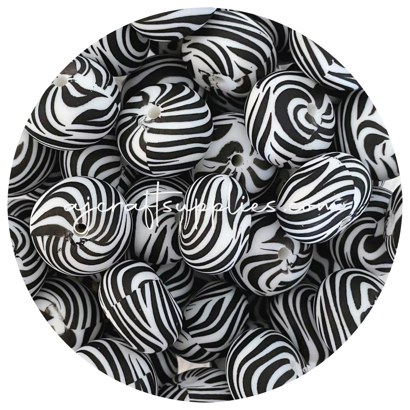 Zebra - 22mm abacus Silicone Beads - 5 beads