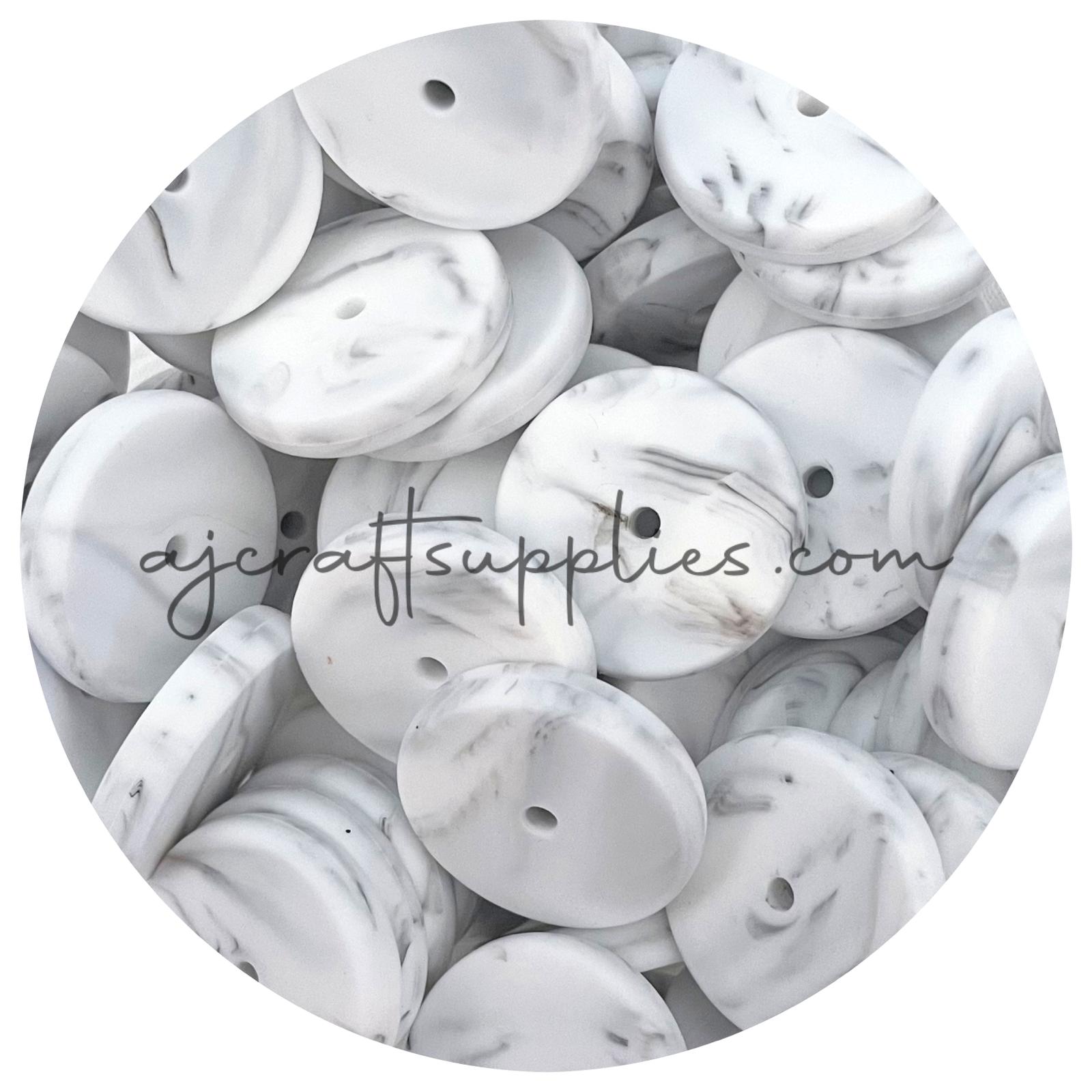 Grey Marble - 25mm Flat Coin Silicone Beads - 5 beads