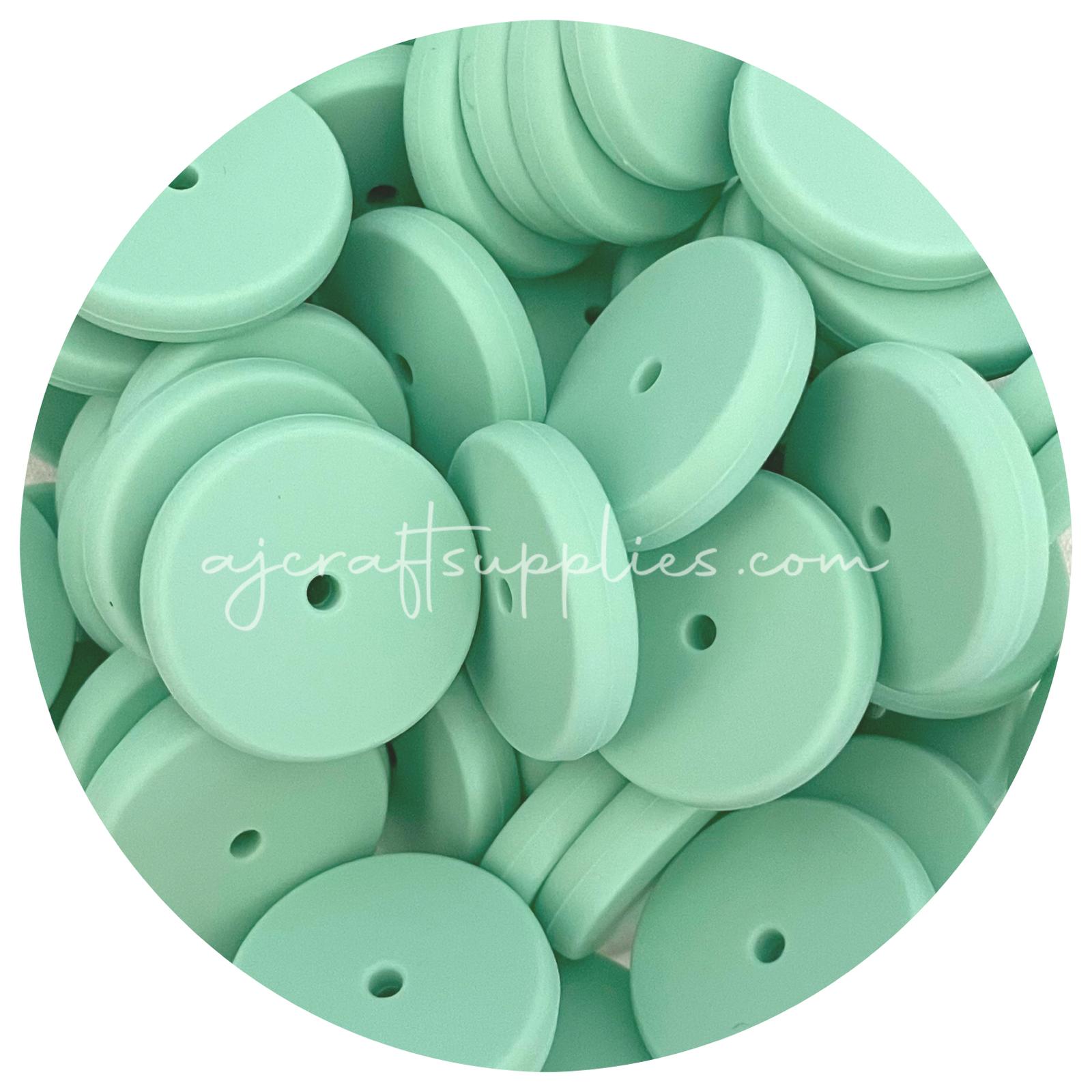 Mint Green - 25mm Flat Coin Silicone Beads - 5 beads