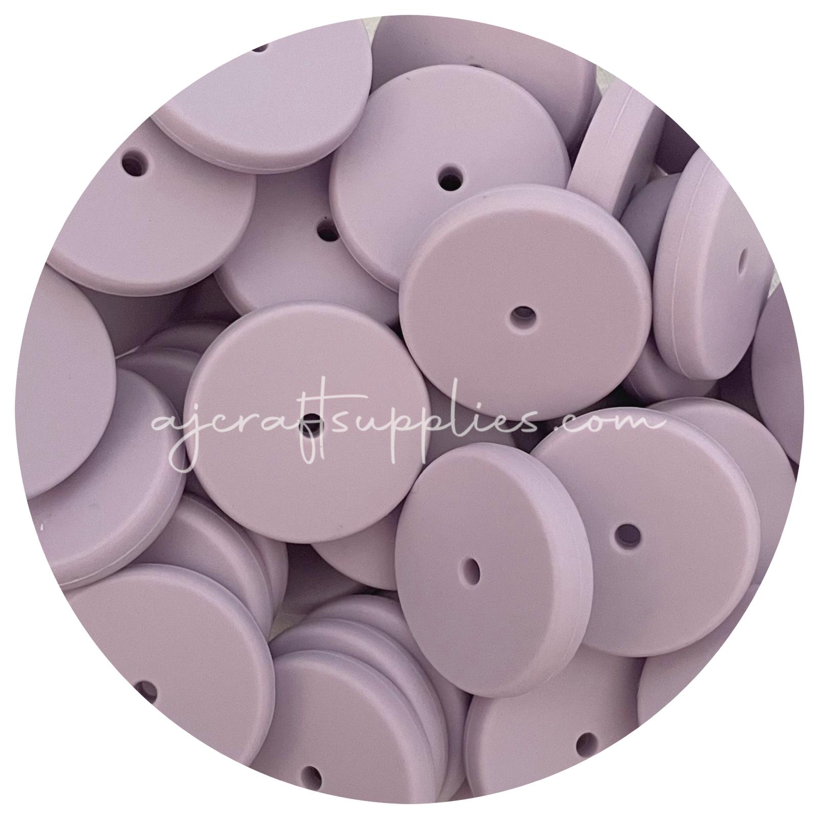 Lilac Purple - 25mm Flat Coin Silicone Beads - 5 beads