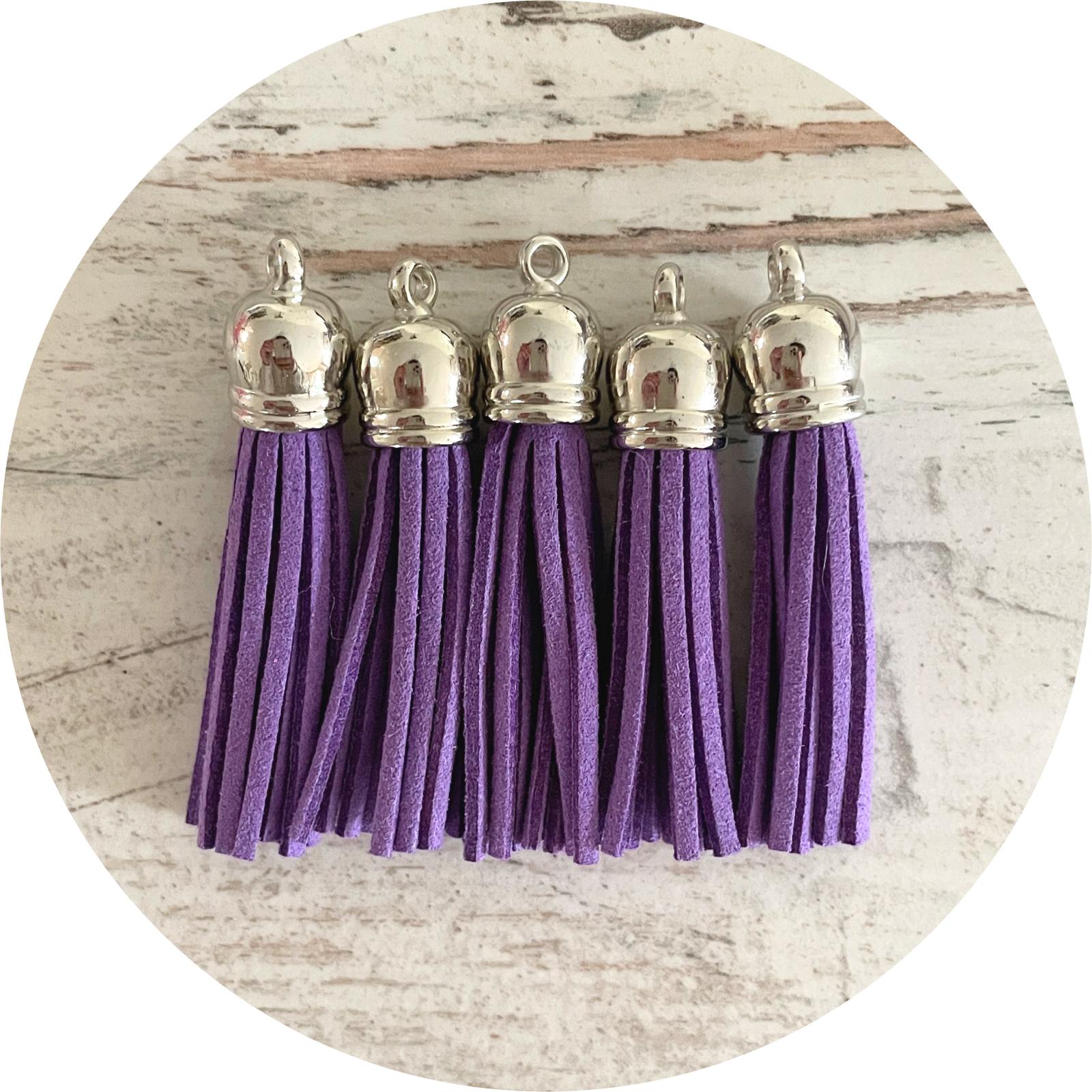 55mm Suede Tassels Silver Cap - Lavender Purple - Each