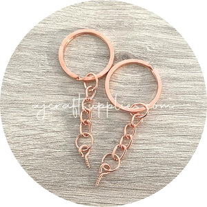 25mm Split Ring Keyring with Chain & Eye pin - Rose Gold - 5 Rings