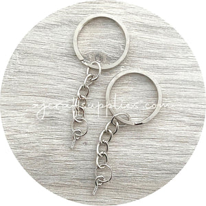 25mm Split Ring Keyring with Chain & Eye pin - Silver - 5 Rings