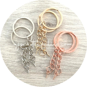 25mm Split Ring Keyring with Chain & Eye pin - Silver - 5 Rings