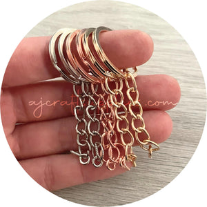 25mm Split Ring Keyring with Chain & Eye pin - Rose Gold - 5 Rings
