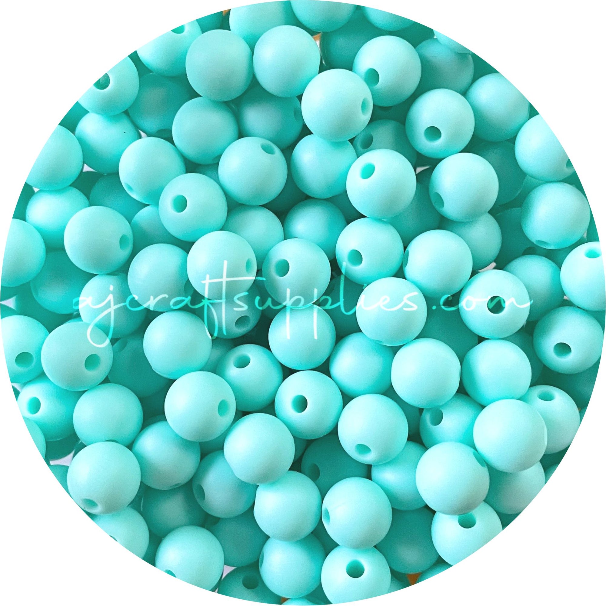 Aqua - 9mm Round Silicone Beads - 5 Beads