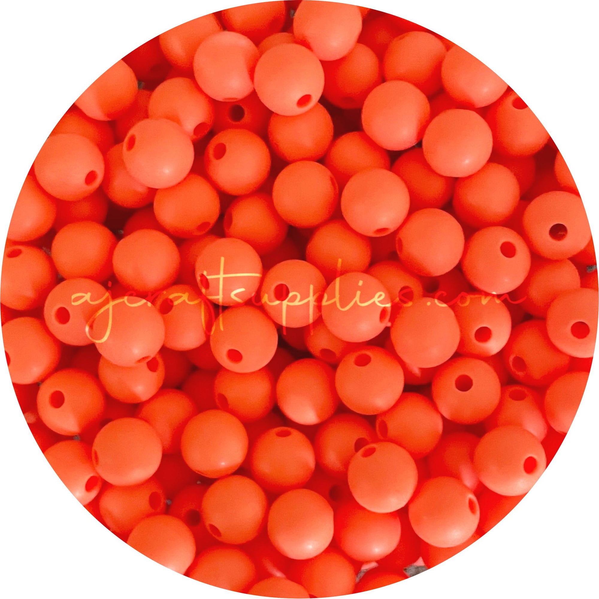 Bright Coral - 9mm Round Silicone Beads - 5 Beads