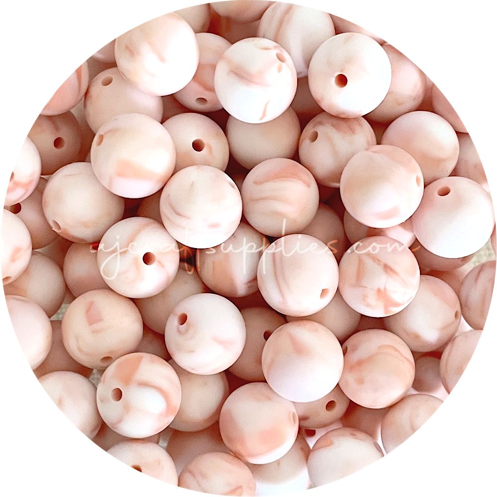 Peach Marble - 15mm round - 10 Beads