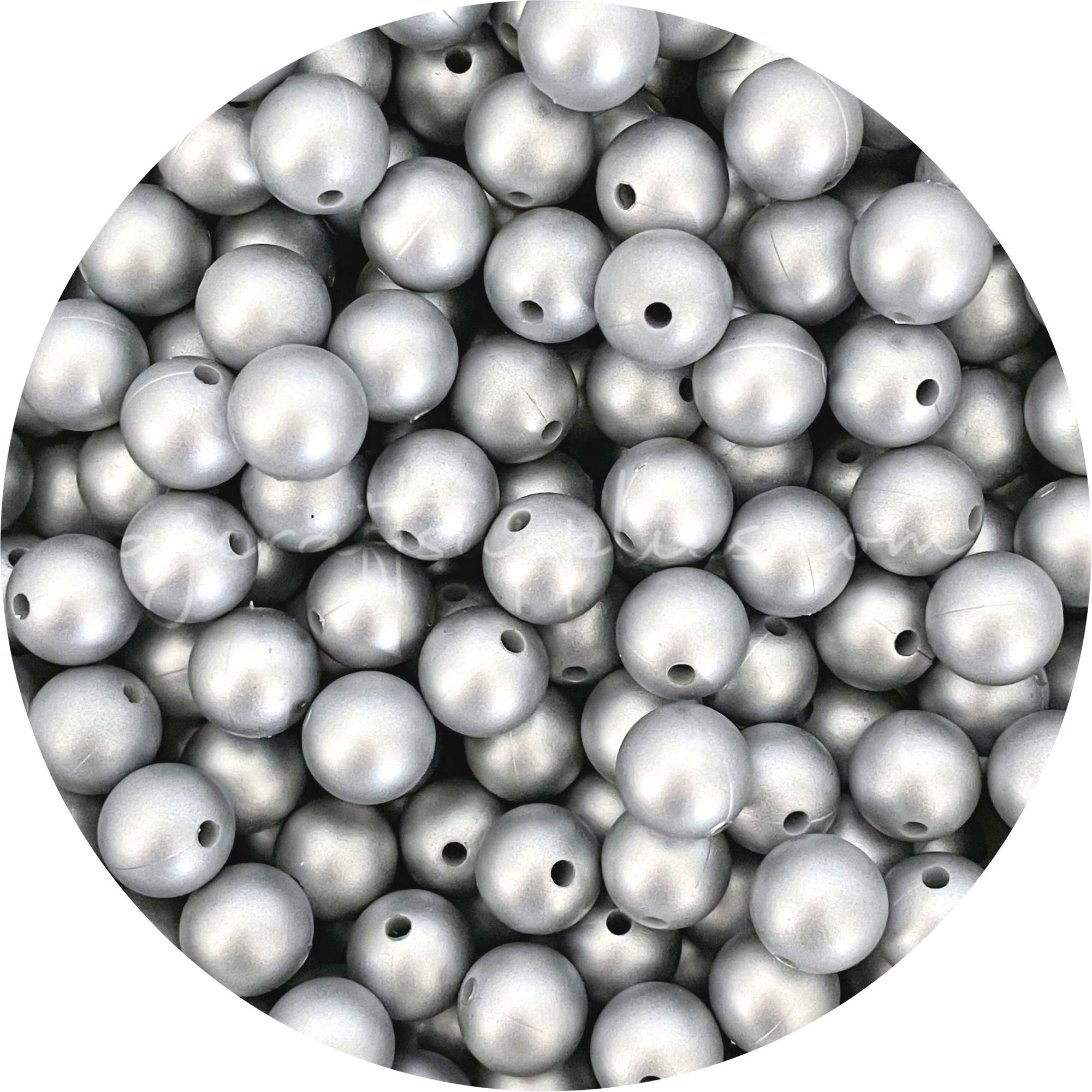 Brushed Silver - 12mm Round Silicone Beads - 10 beads