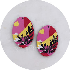 Black Leaf Oval Acrylic Charm - Each