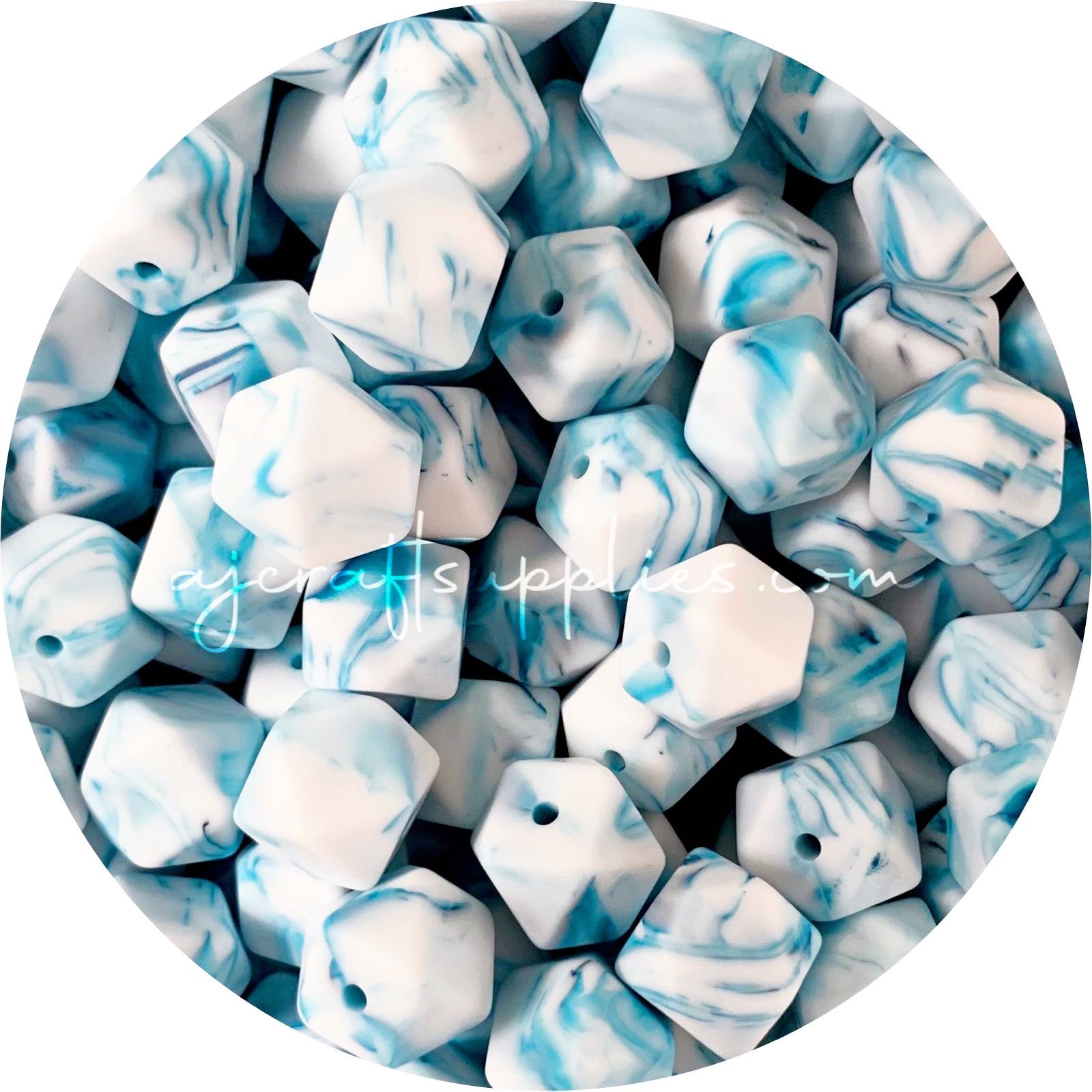 Blue Marble - 14mm Mini Hexagon - 5 beads