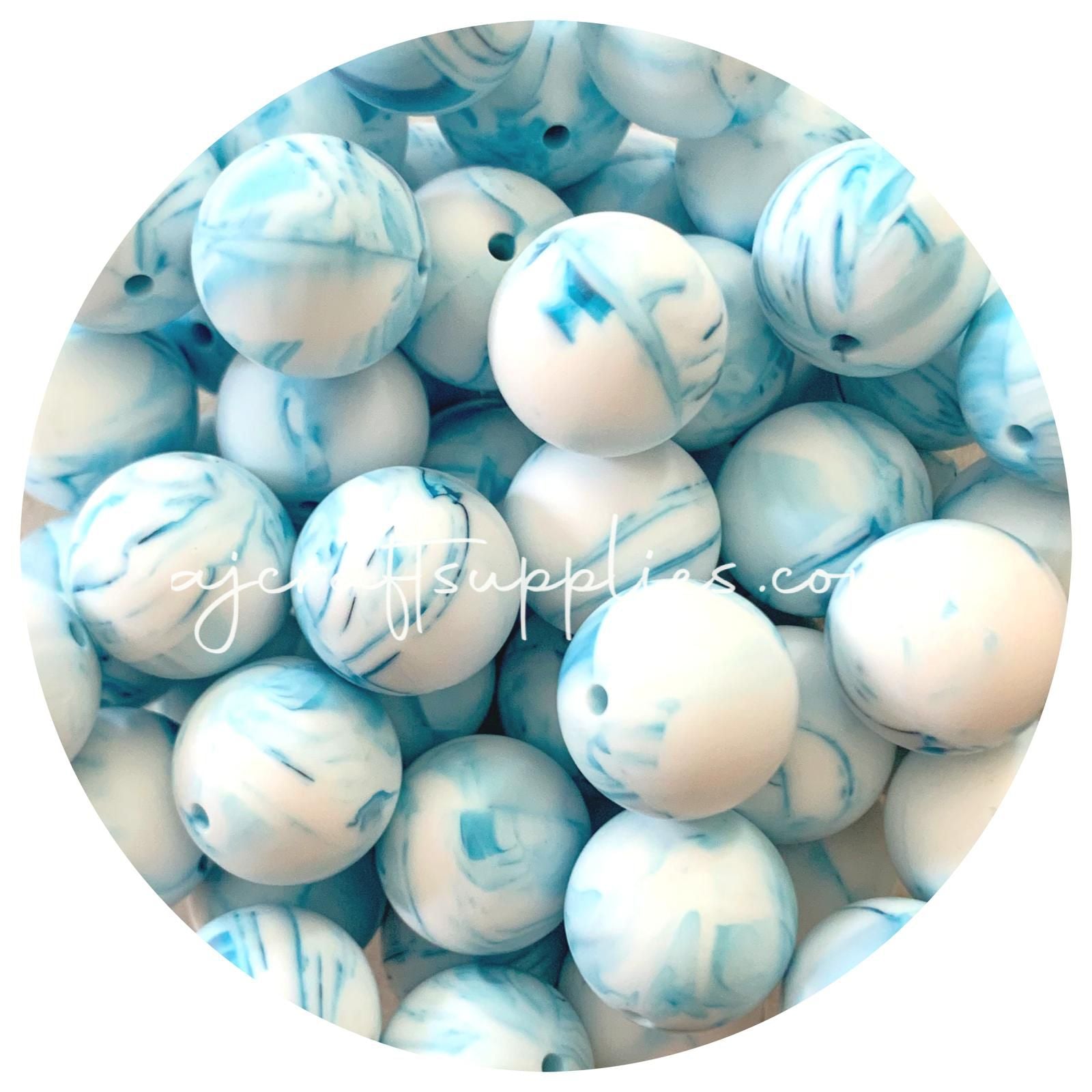 Blue Marble - 19mm round - 5 Beads