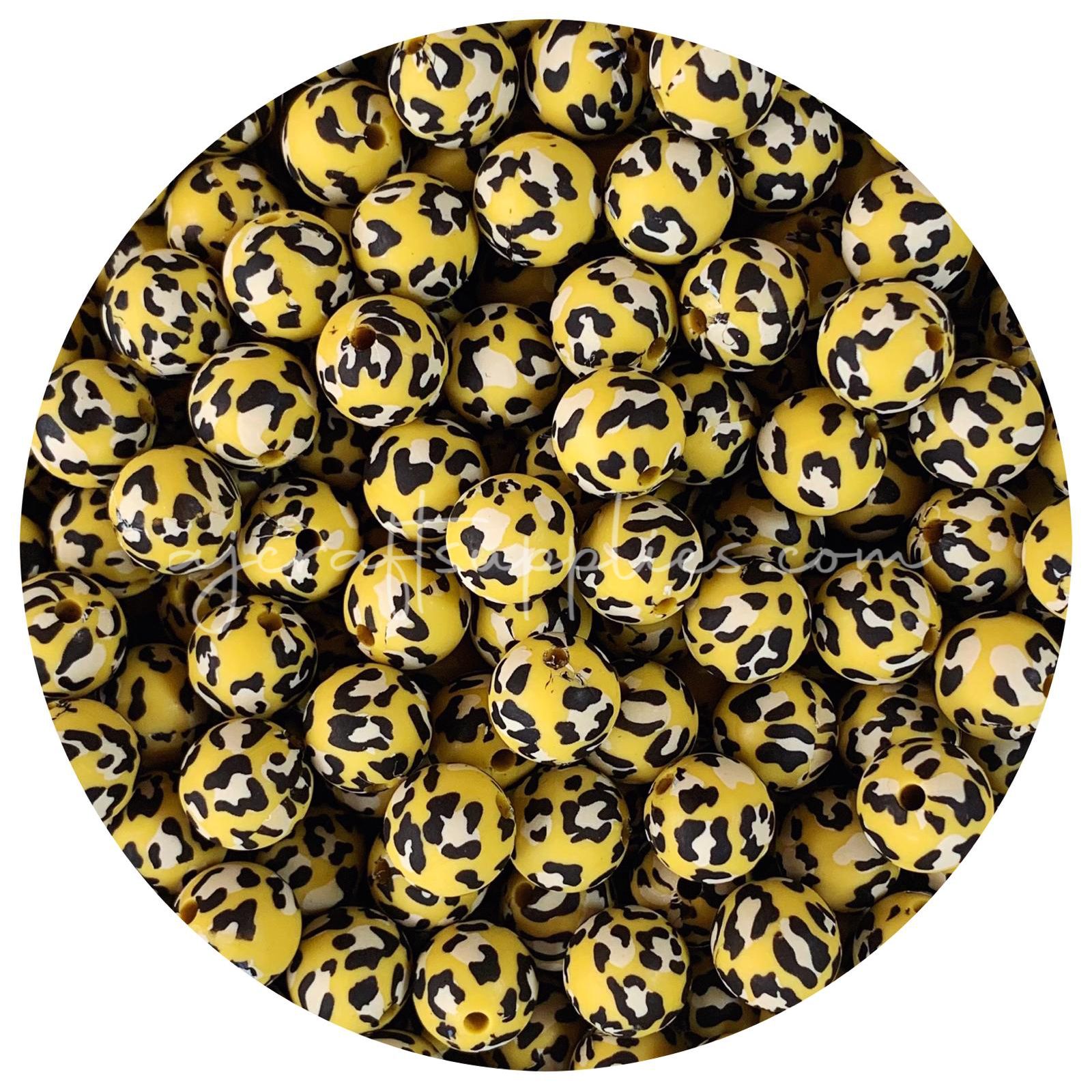 *CLEARANCE* Mustard Leopard - 12mm Round Silicone Beads - 10 beads