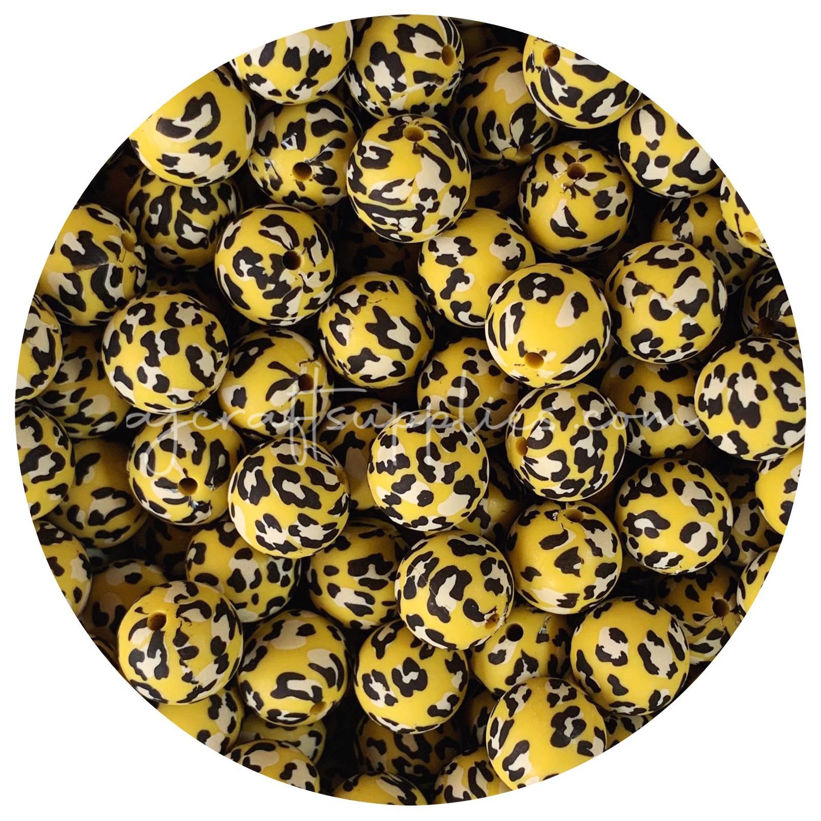 Mustard Leopard - 15mm round - 10 Beads