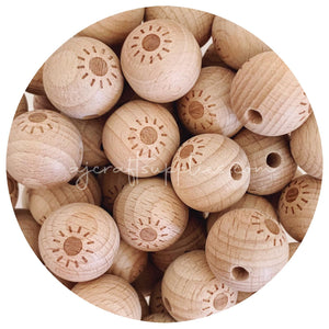 Beech Wood Engraved Beads (SUNSHINE) - CHOOSE A SIZE - 5 beads
