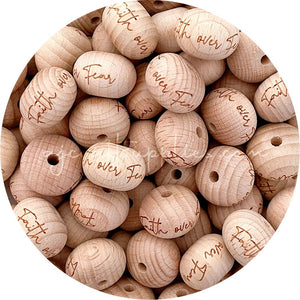 Beech Wood Engraved Beads (Faith over Fear) - 22mm abacus - 5 Beads