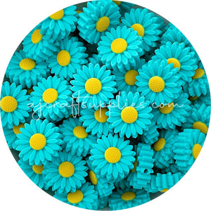 Turquoise - 22mm Mini Daisy Silicone Beads - 2 beads
