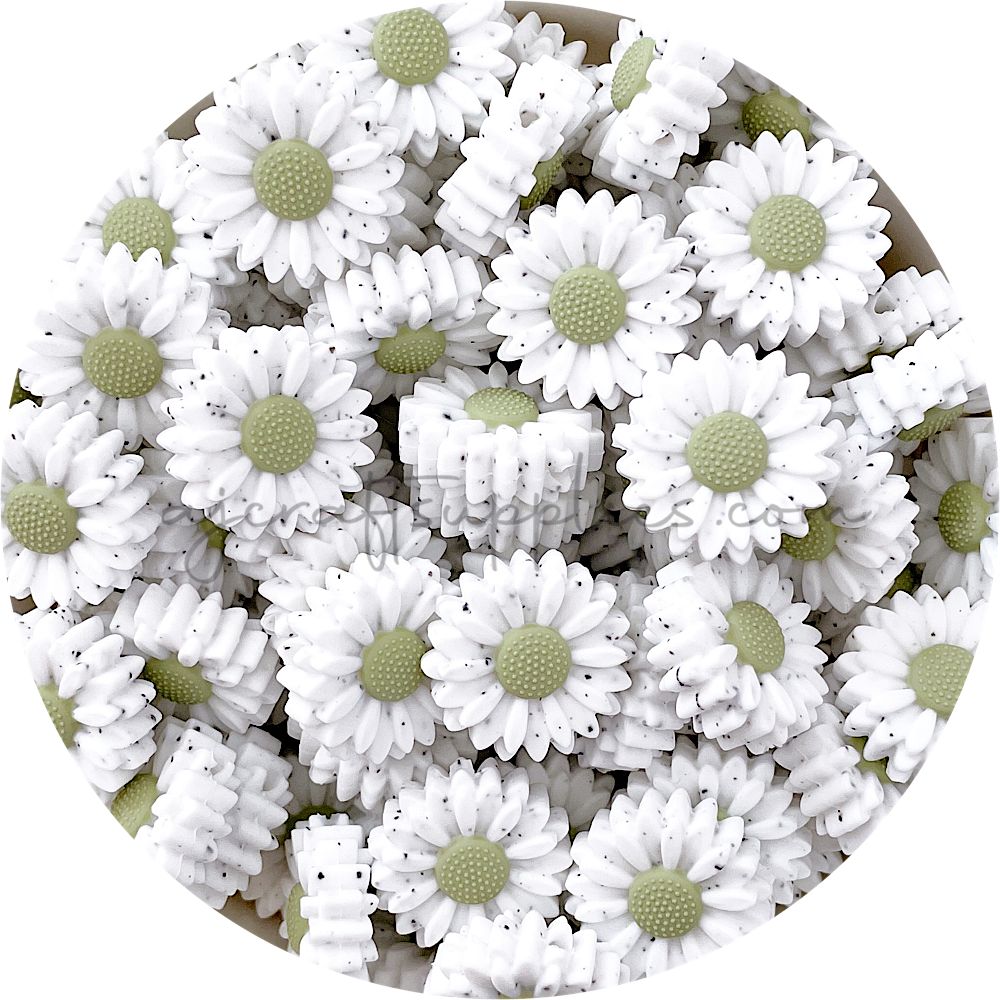 Sage Green Speckled - 22mm Mini Daisy Silicone Beads - 2 beads