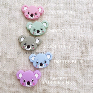Koala Head Silicone Beads - CHOOSE YOUR COLOUR - 2 beads