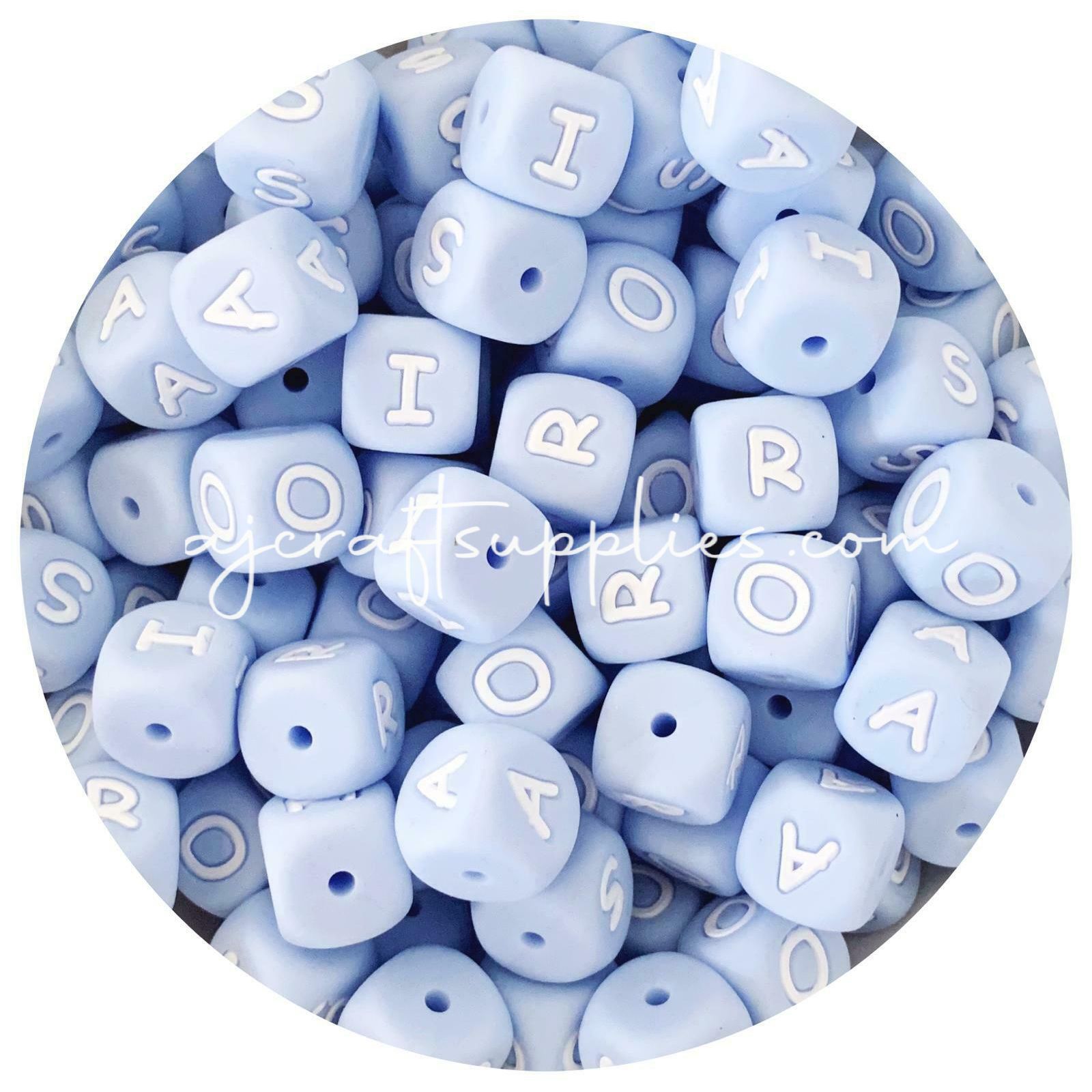 12mm Pastel Blue Silicone Letter Beads MIXED PACK - 50 beads