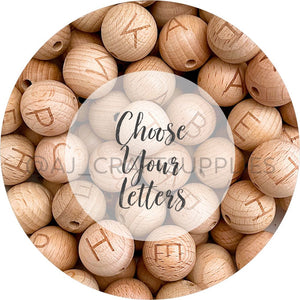 20mm round Beech Wooden Letter Beads - Choose Your Letters - Each
