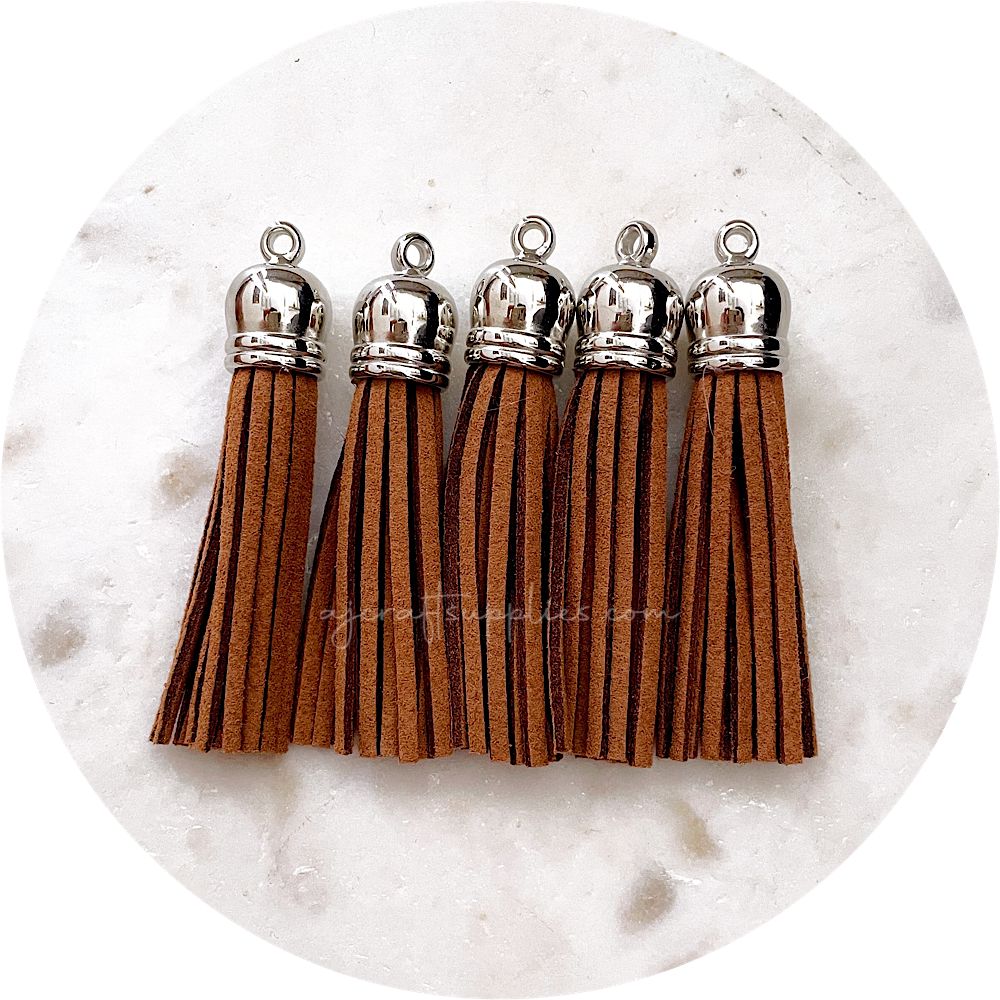 55mm Suede Tassels Silver Cap - Cocoa - Each