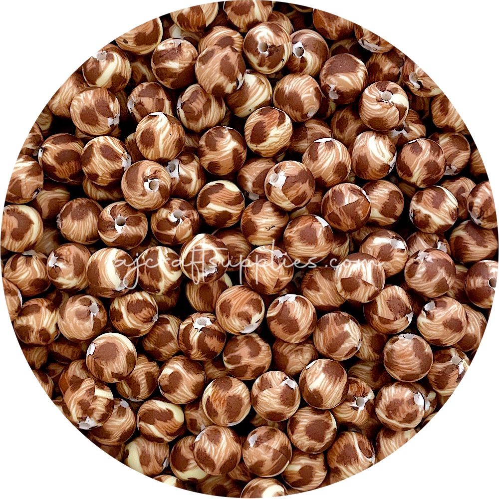 Cheetah - 12mm Round Silicone Beads - 10 beads