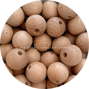Beech Wood Beads - 30mm Round - 5 Beads