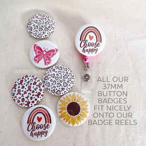 37mm Button Badges - Awareness Ribbon Leopard Print - 2 badges