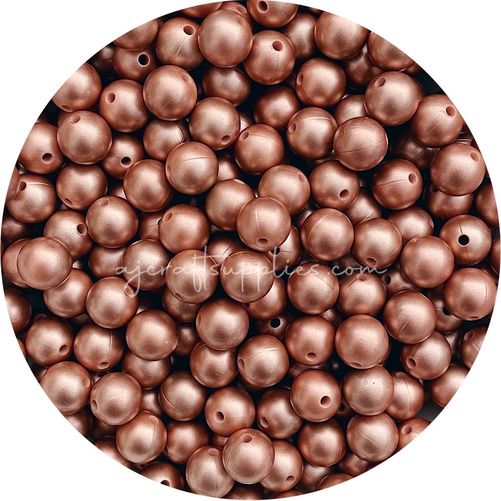 Brushed Rose Gold - 12mm Round Silicone Beads - 10 beads