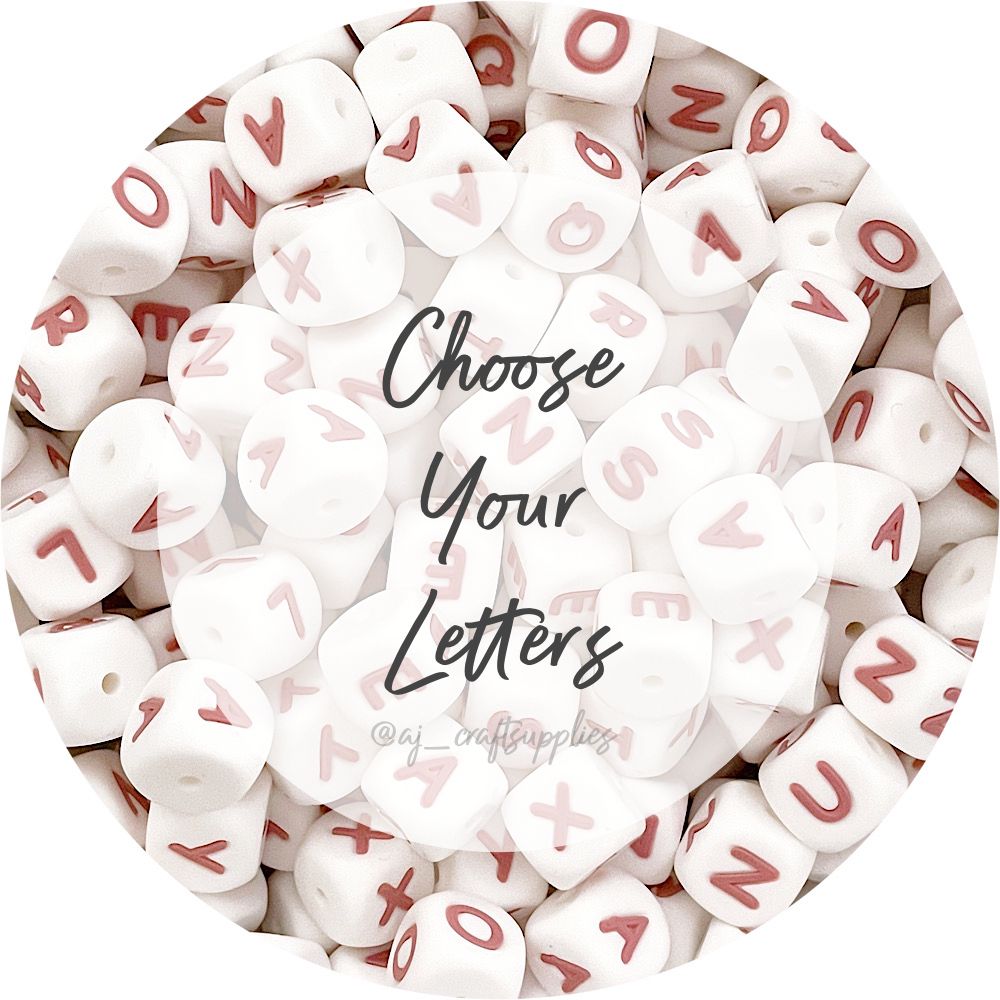 12mm Dusty Rose/White Silicone Letter Beads - Choose Your Letters - Each