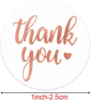 2.5cm Thank You Stickers - Rose Gold Foil / White - 1 roll (500 stickers)