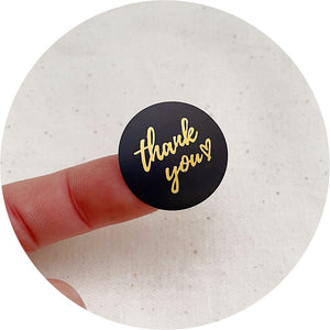 2.5cm Thank You Stickers - Gold Foil / Multi - 1 roll (500 stickers)