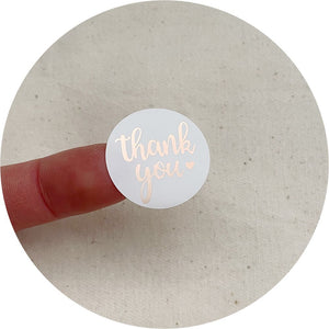 2.5cm Thank You Stickers - Rose Gold Foil / White - 1 roll (500 stickers)