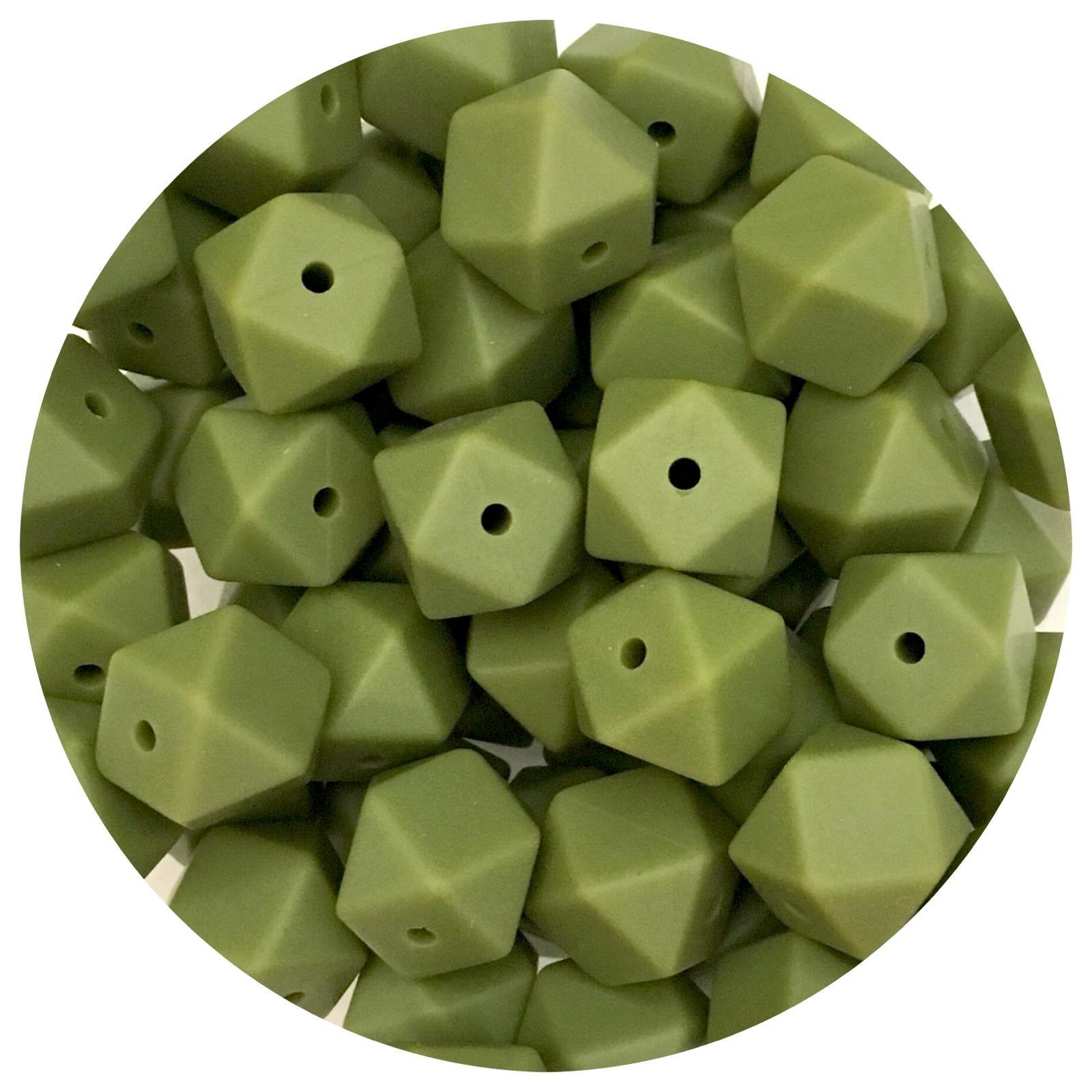 Army Green - 14mm Mini Hexagon - 5 beads