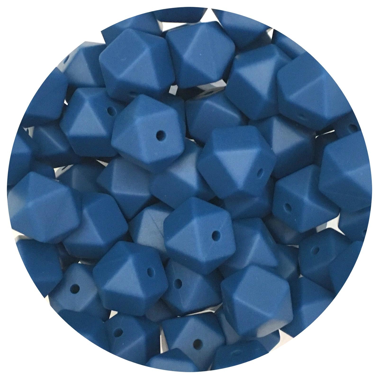 Indigo Blue - 14mm Mini Hexagon - 5 beads