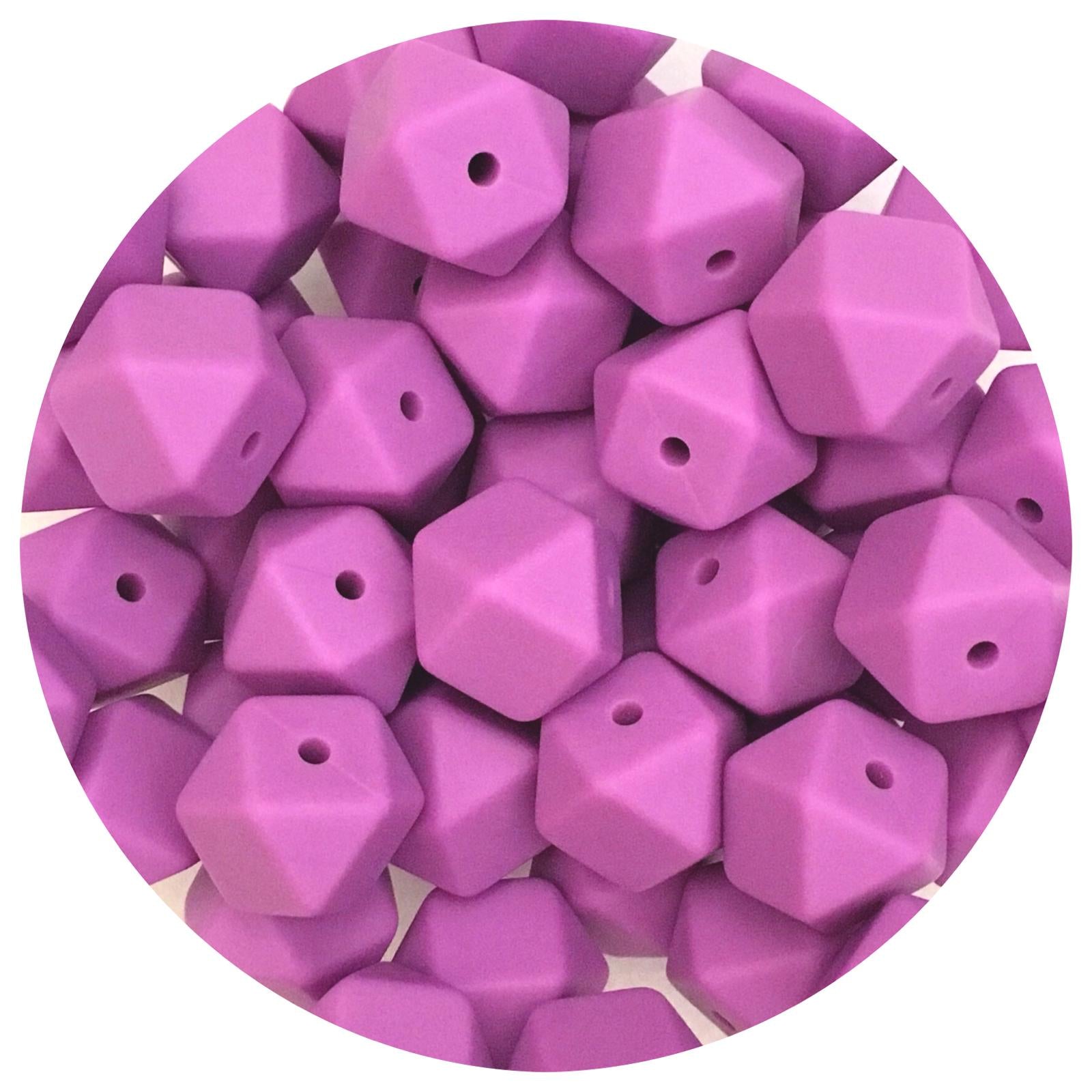 Lavender Purple - 14mm Mini Hexagon - 5 beads