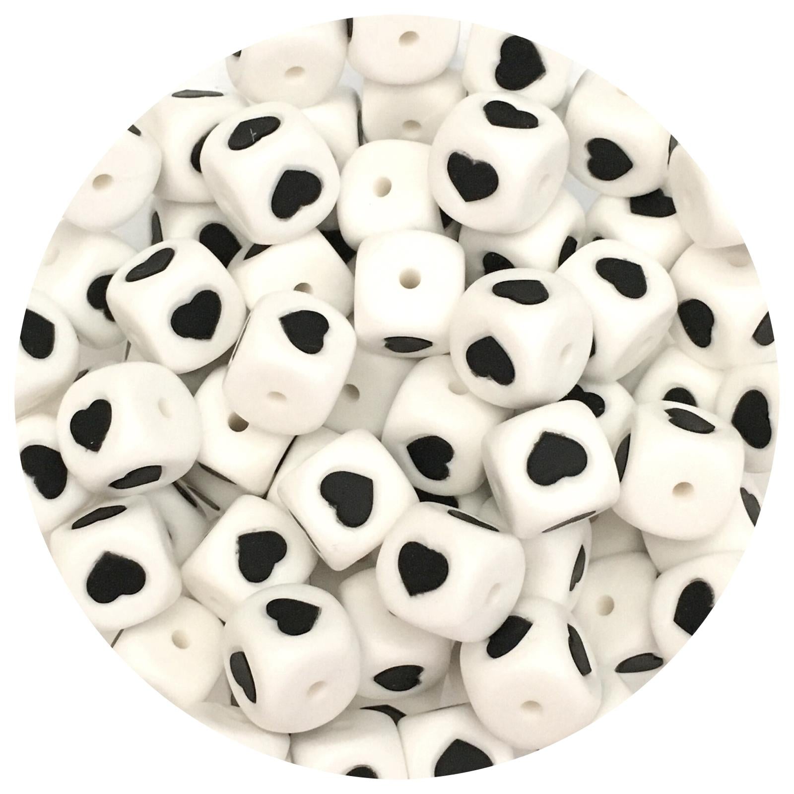 12mm Silicone Love Heart Cube Beads - 5 Beads