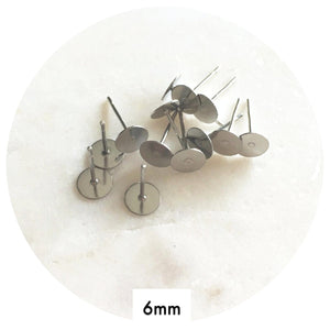 6mm Surgical Steel Earring Stud Posts - 50 pcs