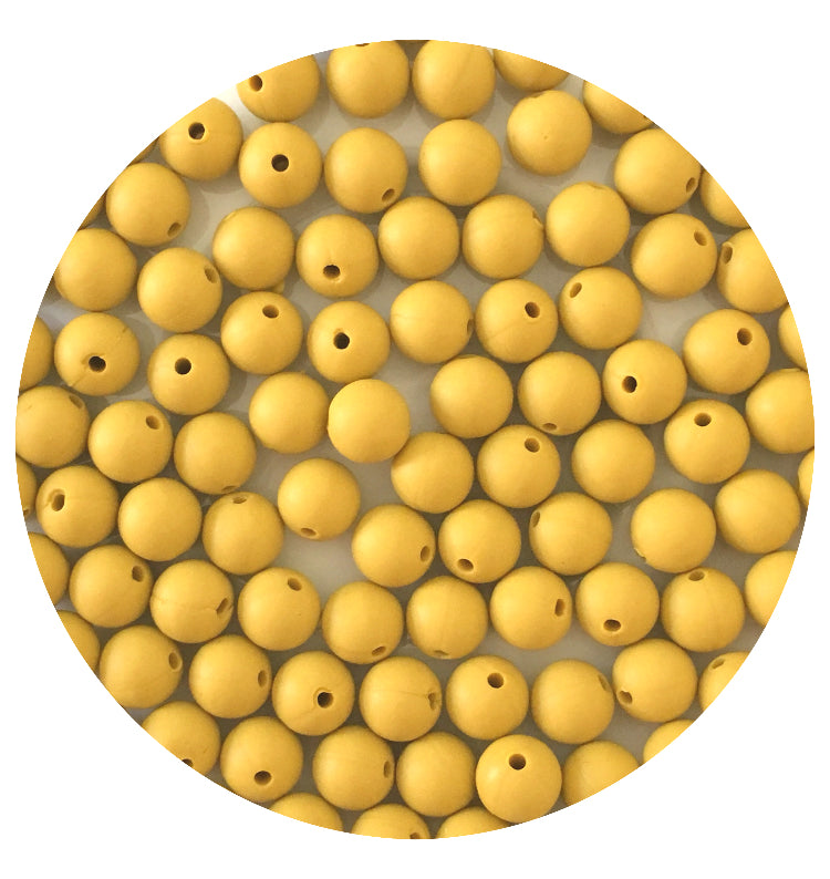Mustard Yellow - 9mm Round Silicone Beads - 5 Beads