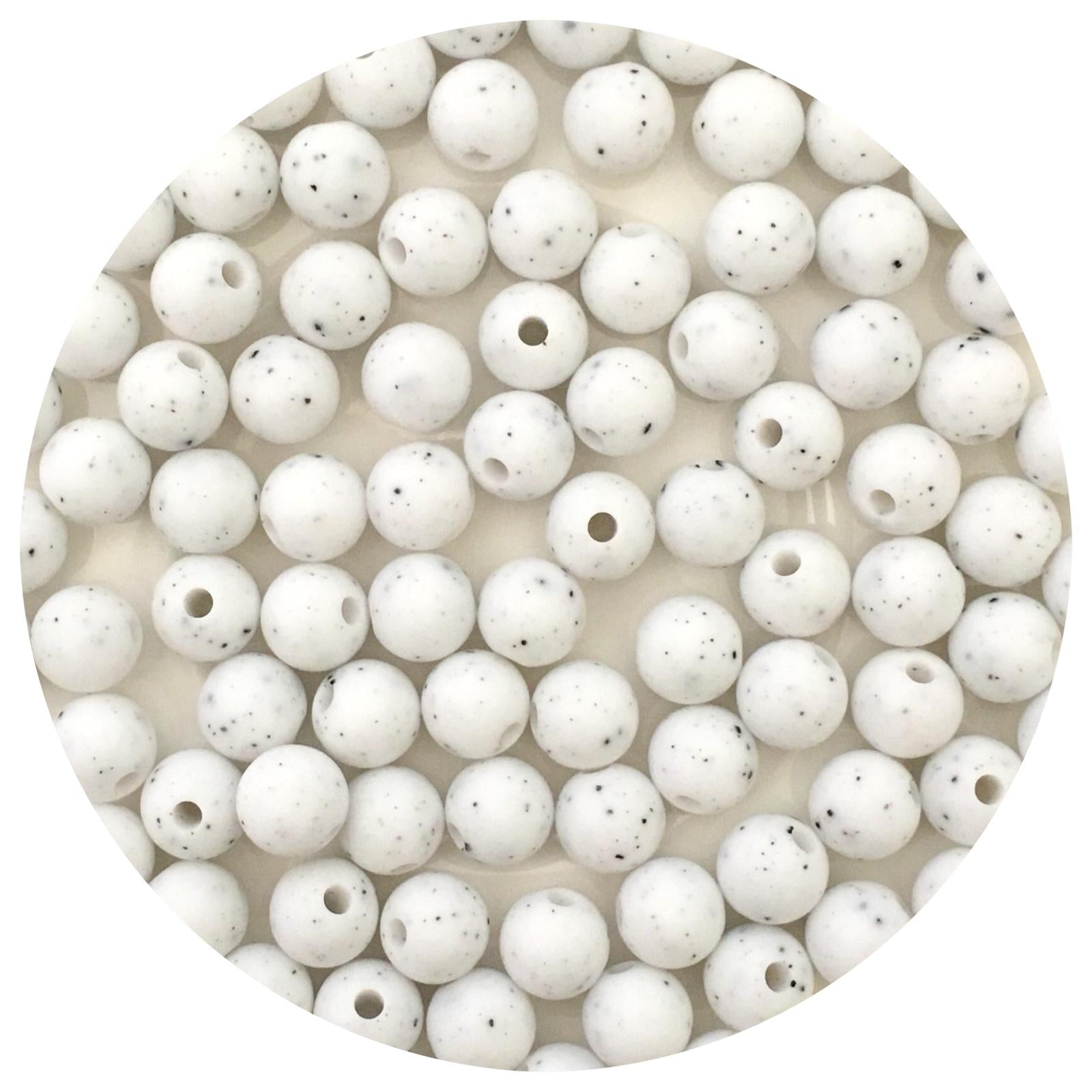 White Speckled - 9mm Round Silicone Beads - 5 Beads