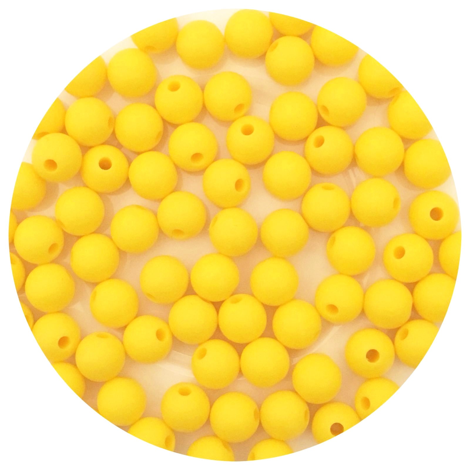 Lemon Yellow - 9mm Round Silicone Beads - 5 Beads