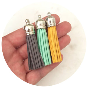 55mm Suede Tassels Silver Cap - Mixed Colours - 15 Tassels