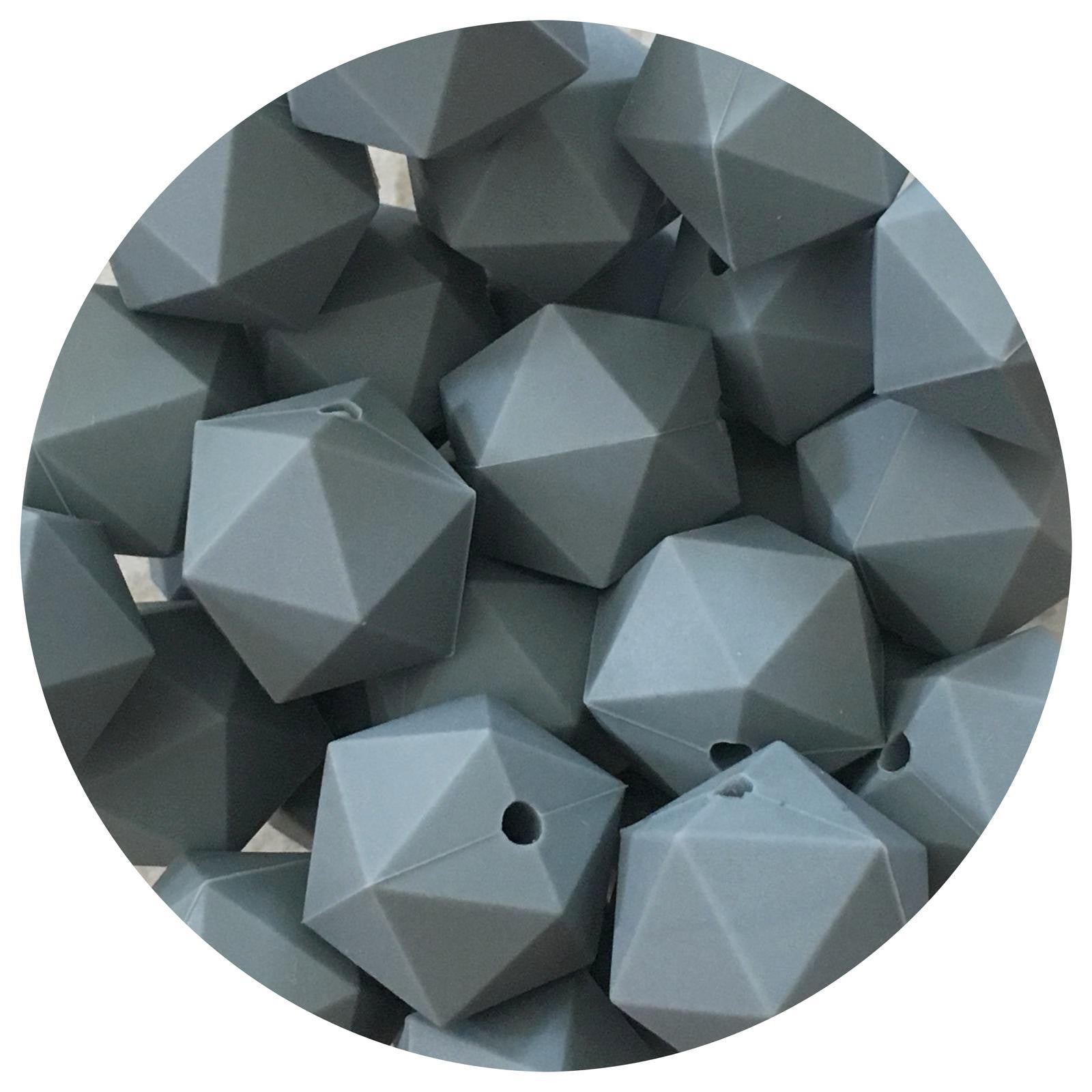 Dark Grey - 17mm Icosahedron - 5 Beads